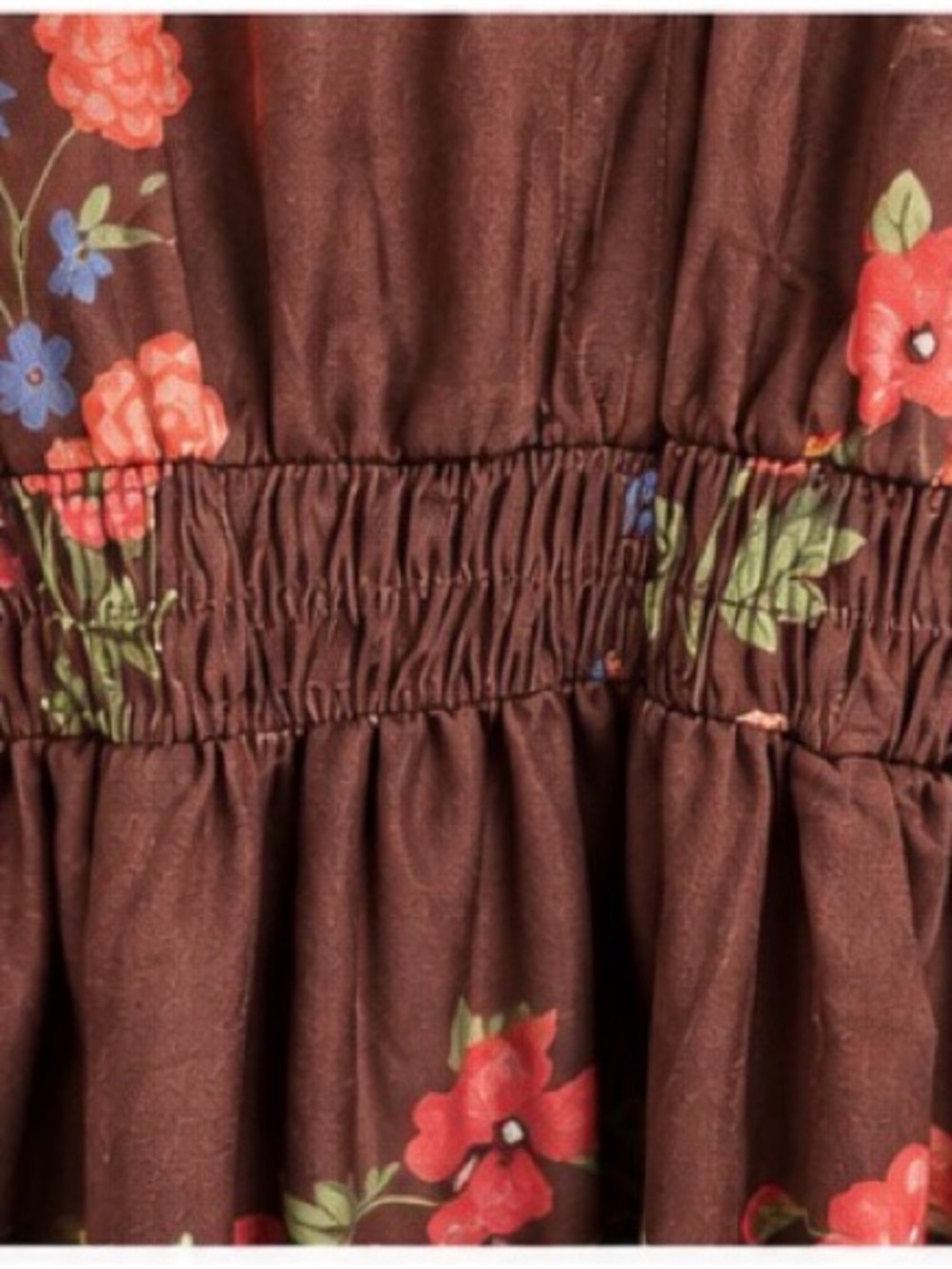 Polagram NWT Brown Floral Smocked Waist Tiered Maxi Dress L Pockets - Picture 5 of 7